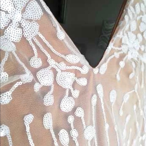White Sequin Overlay Floor Length BackLess Dress - Picture 5 of 6